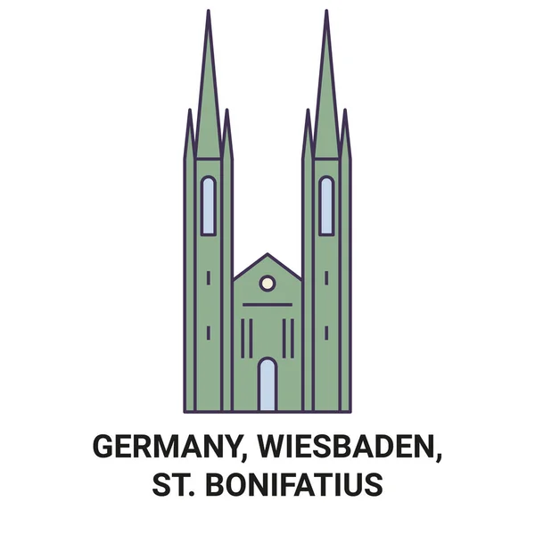 Niemcy Wiesbaden Bonifatius Podróży Punkt Orientacyjny Linii Wektor Ilustracja — Wektor stockowy