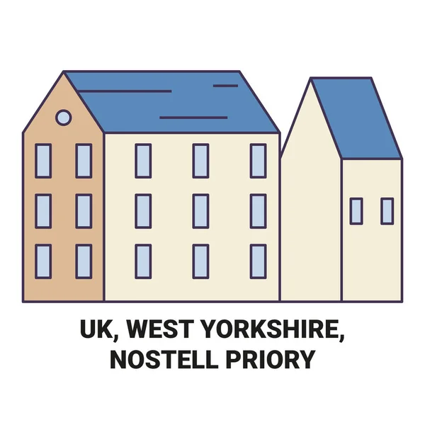 West Yorkshire Nostell Manastırı Seyahat Çizgisi Çizgisi Çizimi — Stok Vektör