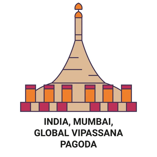 India Mumbai Global Vipassana Pagoda Recorrido Hito Línea Vector Ilustración — Archivo Imágenes Vectoriales