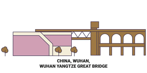 China Wuhan Wuhan Yangtze Grande Ponte Viagem Marco Linha Vetor — Vetor de Stock