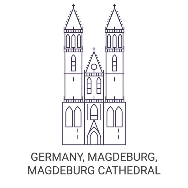 Allemagne Magdebourg Cathédrale Magdebourg Illustration Vectorielle Ligne Voyage — Image vectorielle