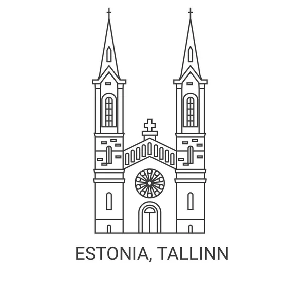 Estonia Tallinn Viaggi Punto Riferimento Linea Vettoriale Illustrazione — Vettoriale Stock