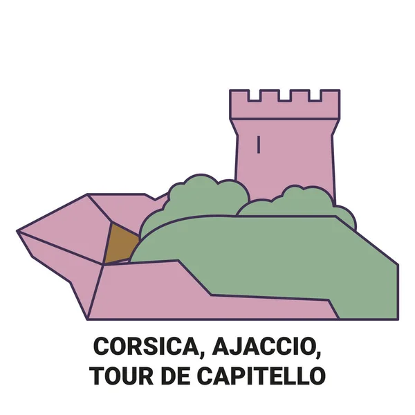 France Corsica Ajaccio Tour Capitello Travel Landmark Line Vector Illustration — 스톡 벡터