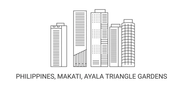 フィリピン マカティ アヤラ三角形の庭園旅行のランドマークラインベクトル図 — ストックベクタ