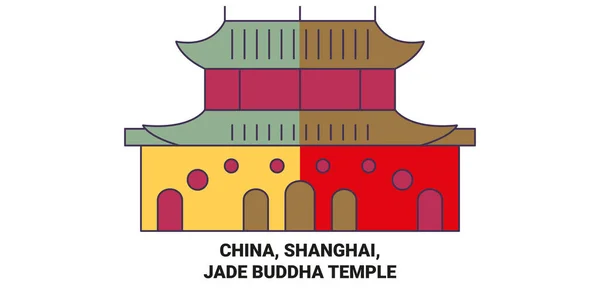 Chiny Szanghaj Nefrytowa Budda Świątynia Podróży Punkt Orientacyjny Linii Wektor — Wektor stockowy