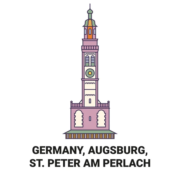 Tyskland Augsburg Peter Perlach Resa Landmärke Linje Vektor Illustration — Stock vektor