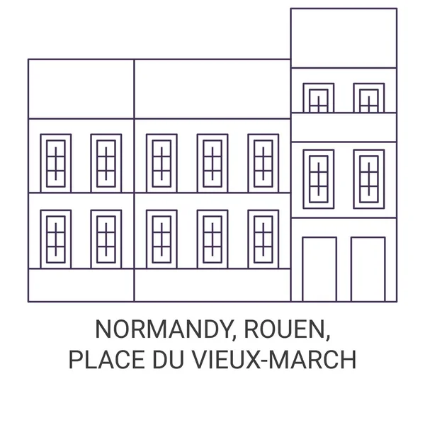 프랑스 노르망디 Place Vieuxmarch Travelal Line Vector Illustration — 스톡 벡터