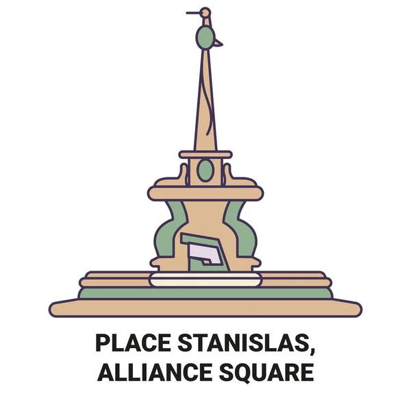 フランス ナンシー スタニスラス広場 アライアンス広場旅行ランドマークラインベクトルイラスト — ストックベクタ