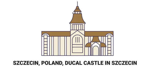 Polónia Szczecin Castelo Ducal Szczecin Viagem Ilustração Vetor Linha Referência — Vetor de Stock
