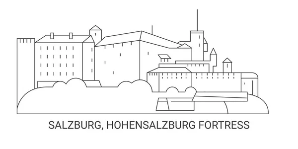 Fransa Salzburg Hohensalzburg Kalesi Seyahat Çizgisi Çizimi — Stok Vektör