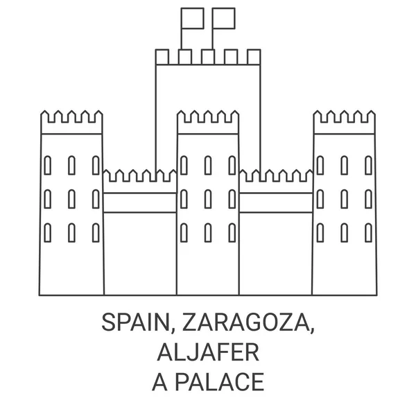 Spain Zaragoza Aljafera Palace Travel Landmark Line Vector Illustration — Stock Vector