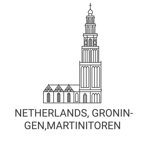 Holanda Groningen Martinitoren Viagem Marco Linha Vetor Ilustração — Vetor de Stock
