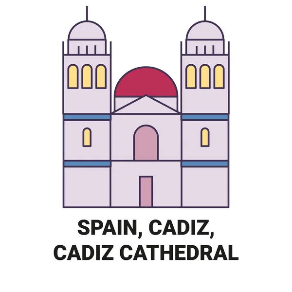 Spanya Cadiz Cdiz Katedrali Seyahat Çizgisi Çizgisi Çizimi — Stok Vektör
