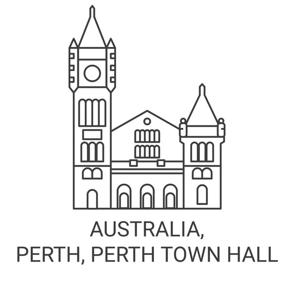 Australia Perth Perth Town Hall Recorrido Hito Línea Vector Ilustración — Vector de stock