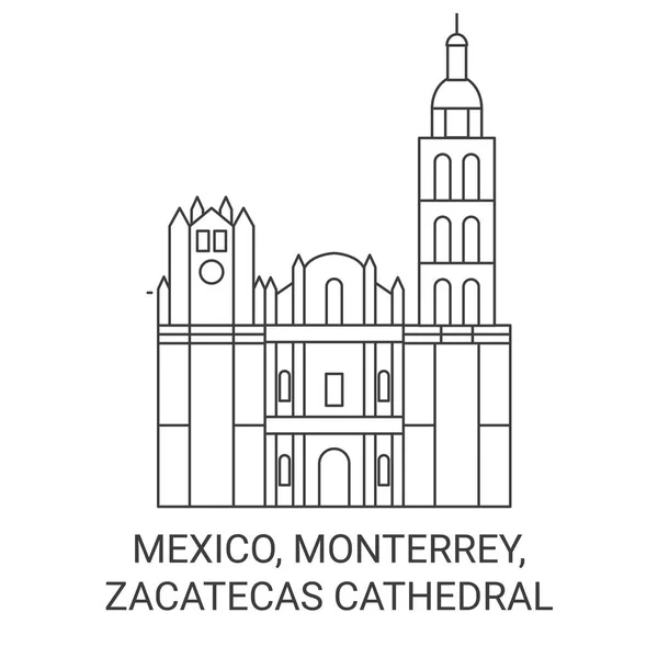 México Monterrey Zacatecas Catedral Viagem Marco Linha Vetor Ilustração — Vetor de Stock