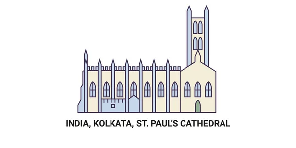 Indien Kolkata Pauls Cathedral Resor Landmärke Linje Vektor Illustration — Stock vektor