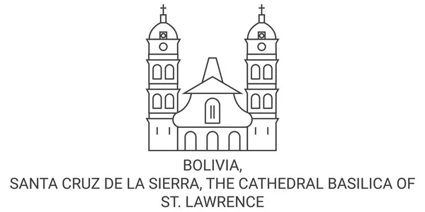 玻利维亚 圣克鲁斯 德拉谢拉 圣劳伦斯大教堂旅行地标线矢量图解 — 图库矢量图片