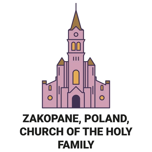 Polonia Zakopane Iglesia Sagrada Familia Viaje Hito Línea Vector Ilustración — Archivo Imágenes Vectoriales