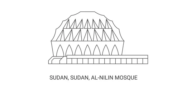 stock vector Sudan, Sudan, Alnilin Mosque, travel landmark line vector illustration