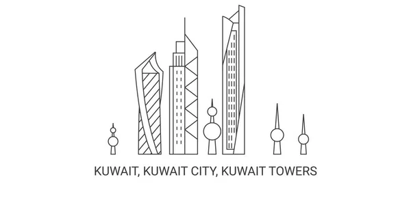 Kuwait Ciudad Kuwait Torres Kuwait Ilustración Vector Línea Hito Viaje — Vector de stock