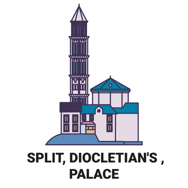 Croatia Split Diocletians Palace Travel Landmark Line Vector Illustration - Stok Vektor