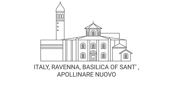 Italia Rávena Basílica Sant Apollinare Nuovo Recorrido Hito Línea Vector — Vector de stock