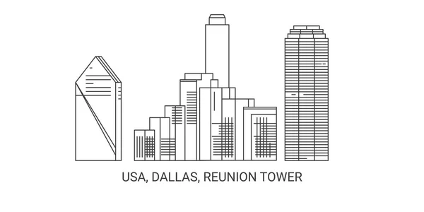 Usa Dallas Reunion Tower Resa Landmärke Linje Vektor Illustration — Stock vektor