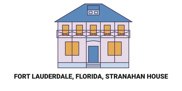 Estados Unidos Fort Lauderdale Florida Stranahan House Ilustración Vector Línea — Archivo Imágenes Vectoriales