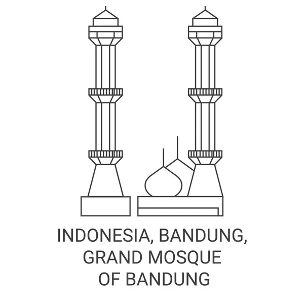 Indonesia Bandung Gran Mezquita Bandung Recorrido Hito Línea Vector Ilustración — Vector de stock