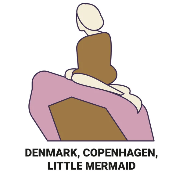 Dánsko Kodaň Malá Mořská Víla Cestovní Orientační Linie Vektor Ilustrace — Stockový vektor