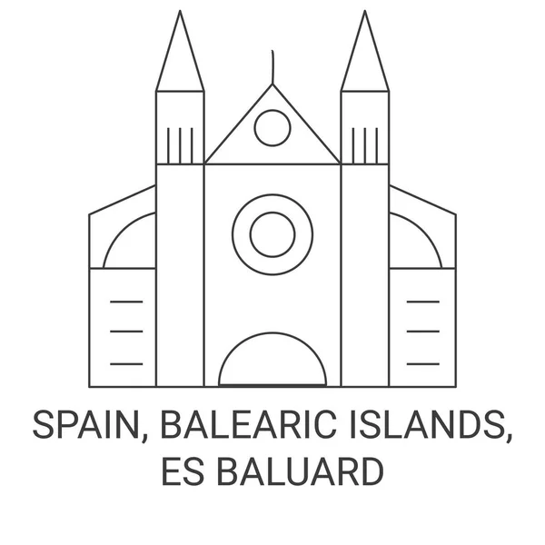 Spanien Balearerna Baluard Resa Landmärke Linje Vektor Illustration — Stock vektor