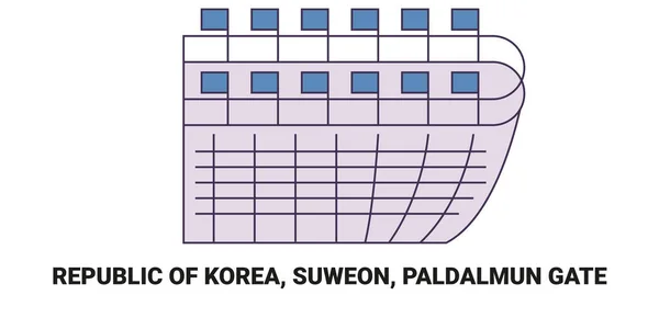 República Corea Suweon Puerta Paldalmun Ilustración Vector Línea Hito Viaje — Archivo Imágenes Vectoriales