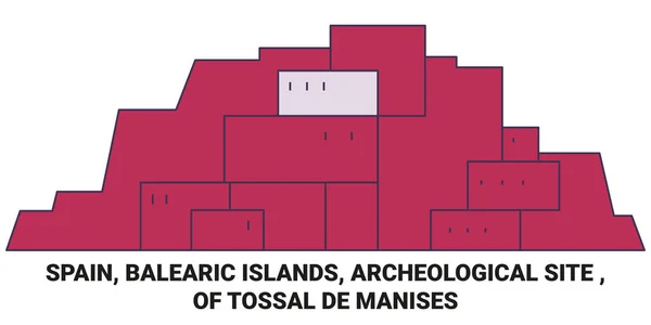 Spain Balearic Islands Archeological Site Tossal Manises Travel Landmark Line — Stock Vector