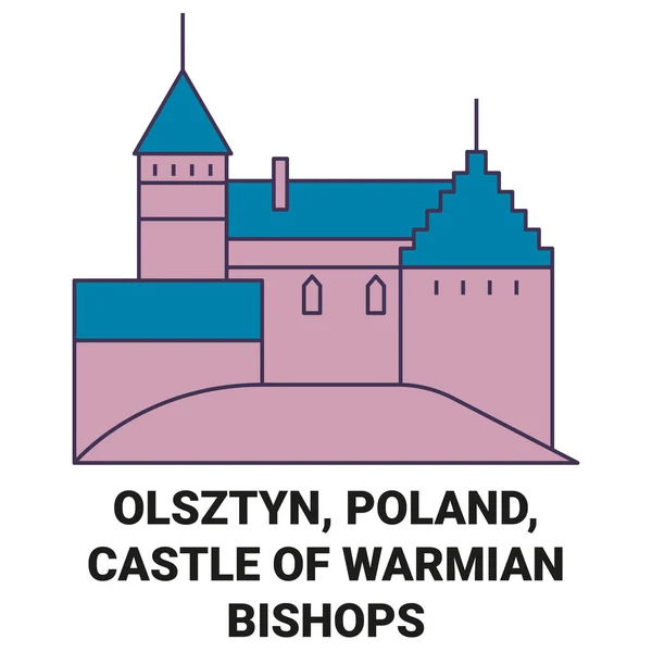 Polónia Olsztyn Castelo Warmian Bispos Viagem Marco Linha Vetor Ilustração —  Vetores de Stock