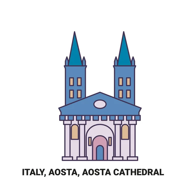 Italië Aosta Aosta Kathedraal Reizen Oriëntatiepunt Lijn Vector Illustratie — Stockvector