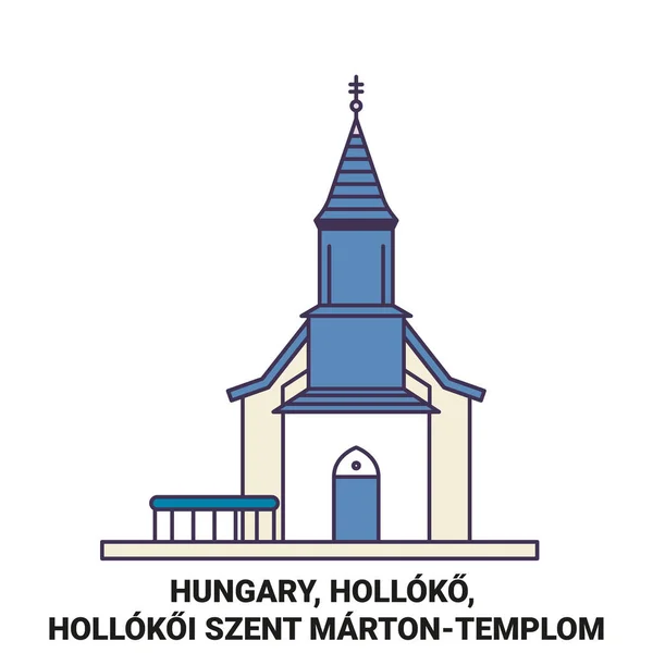 Hongrie Holloko Hollokoi Szent Martontemplom Voyages Illustration Vectorielle Ligne Historique — Image vectorielle