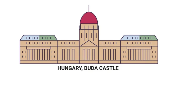 Hungary Buda Castle Travel Landmark Line Vector Illustration — Stock Vector