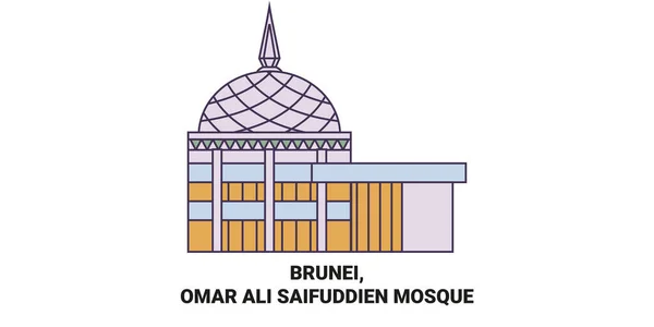 Brunei Omar Ali Saifuddien Mosquée Voyage Illustration Vectorielle Ligne Historique — Image vectorielle