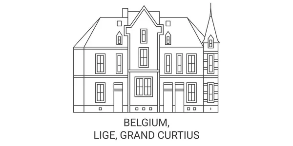 Belgia Lige Wielki Curtius Podróży Punkt Orientacyjny Linia Wektor Ilustracja — Wektor stockowy