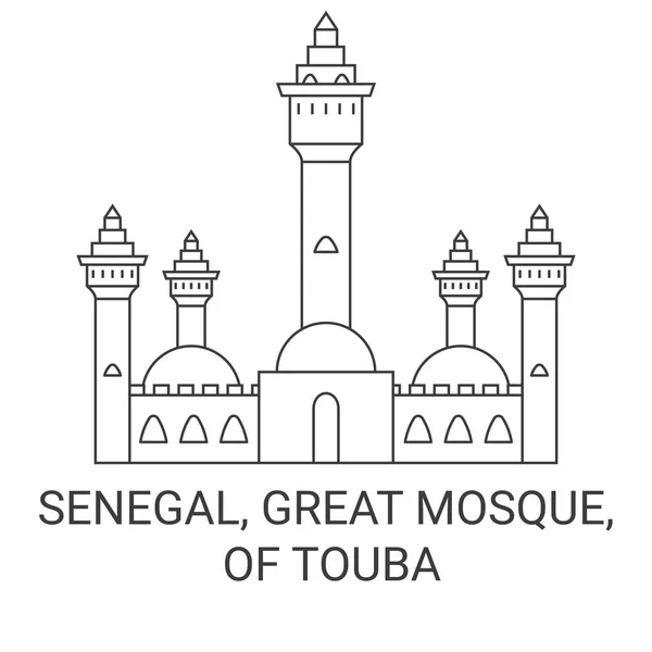Senegal Wielki Meczet Touba Podróży Punkt Orientacyjny Linii Wektor Ilustracja — Wektor stockowy