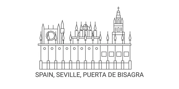 Spanya Seville Puerta Bisagra Seyahat Çizgisi Çizelgesi Çizimi — Stok Vektör
