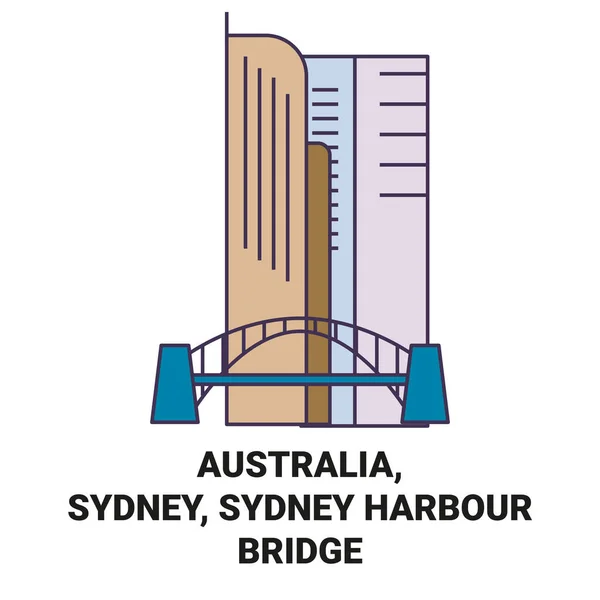 Australia Sydney Sydney Harbour Bridge Travel Landmark Line Vector Illustration — 스톡 벡터