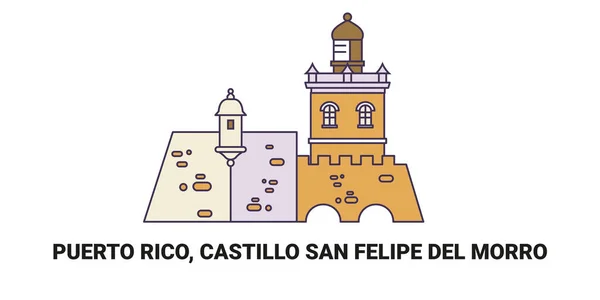 Puerto Rico Castillo San Felipe Del Morro Reise Meilenstein Linienvektorillustration — Stockvektor