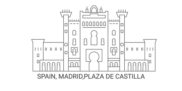 スペイン マドリード プラザ カスティーリャ 旅行ランドマークラインベクトルイラスト — ストックベクタ