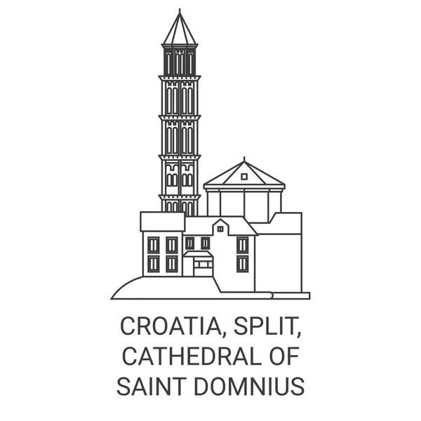 Croácia Split Catedral Saint Domnius Viagem Marco Linha Vetor Ilustração — Vetor de Stock