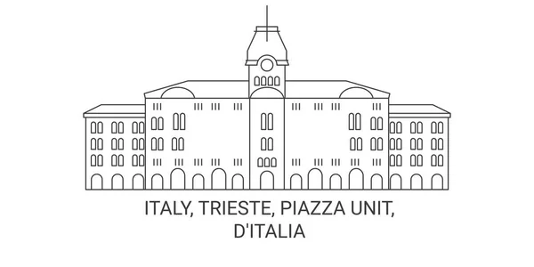 Italy Trieste Piazza Unit Ditalia Travels Landmark Line Vector Illustration — стоковий вектор
