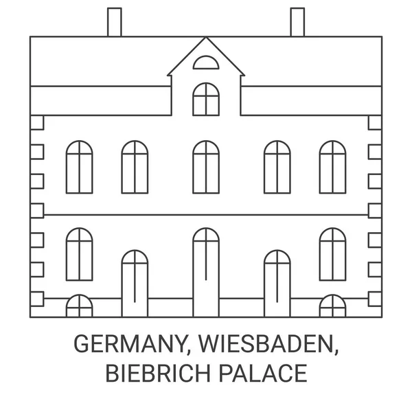 ドイツ ヴィースバーデン ビブリチ宮殿旅行ランドマークラインベクトルイラスト — ストックベクタ