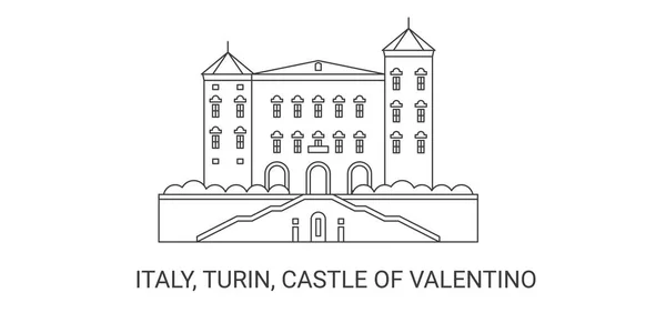 Italien Turin Schloss Valentino Reise Meilenstein Linienvektorillustration — Stockvektor
