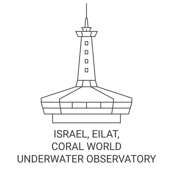 Israël Eilat Coral World Underwater Observatory Voyages Illustration Vectorielle Ligne — Image vectorielle