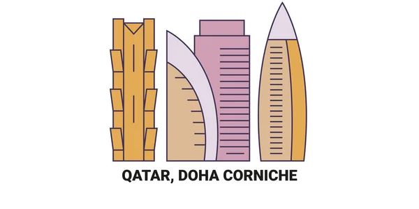 stock vector Qatar, Doha Corniche, travel landmark line vector illustration